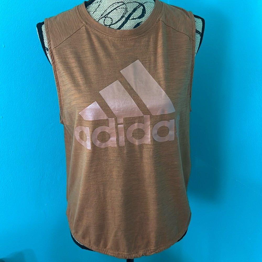 #114 Adidas Sleeveless Tan Simple Graphic Shirt S